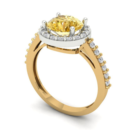 1.86 cttw Zirconia Simulated Yellow Diamond Hidden Halo Engagement Ring - Solid Gold (VVS1, Round Cut,7.5mm)