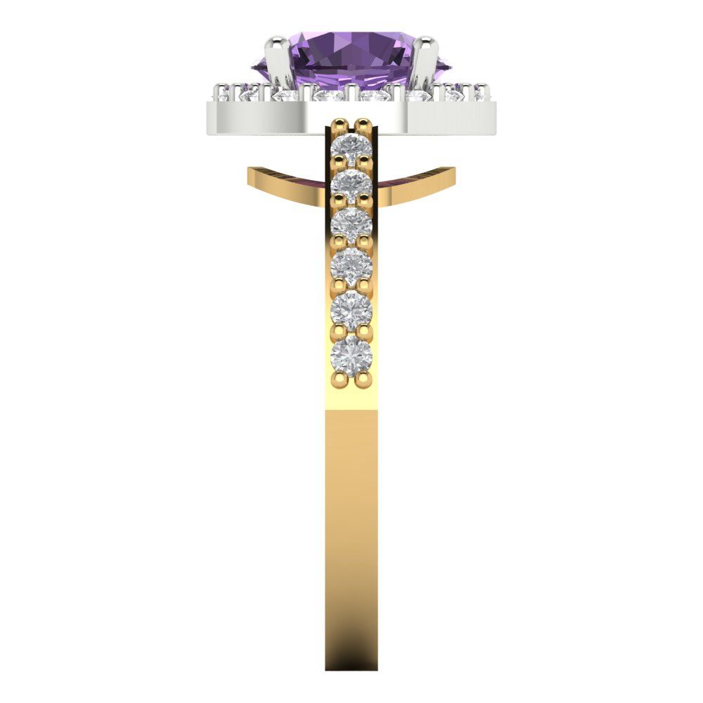 1.86 cttw Simulated Alexandrite Hidden Halo Engagement Ring - Solid White/Yellow Gold (VVS1, Round Cut,7.5mm)