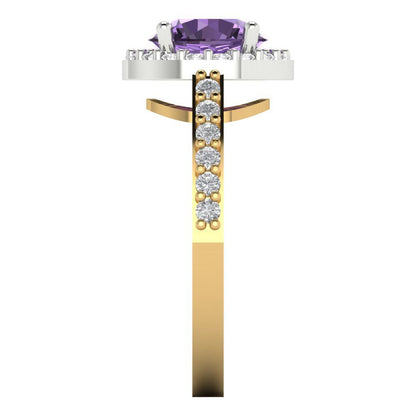 1.86 cttw Simulated Alexandrite Hidden Halo Engagement Ring - Solid White/Yellow Gold (VVS1, Round Cut,7.5mm)