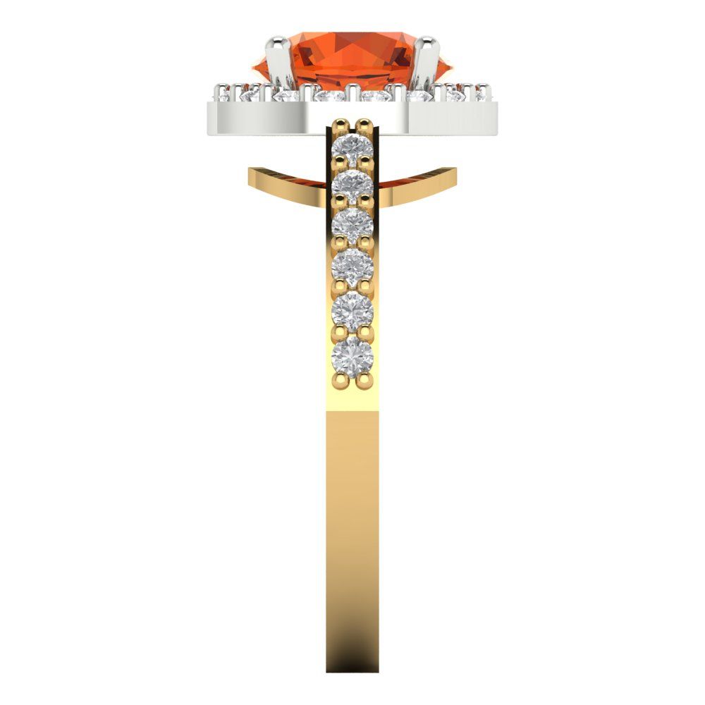 1.86 cttw Zirconia Simulated Red Diamond Hidden Halo Engagement Ring - Solid White/Yellow Gold (VVS1, Round Cut,7.5mm)
