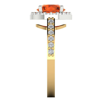 1.86 cttw Zirconia Simulated Red Diamond Hidden Halo Engagement Ring - Solid White/Yellow Gold (VVS1, Round Cut,7.5mm)