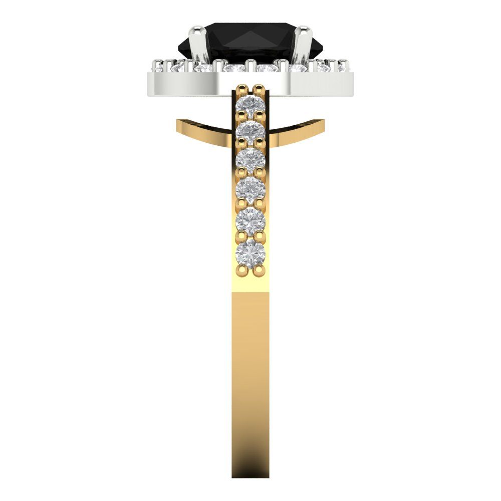 1.86 cttw Natural Onyx Hidden Halo Engagement Ring - Solid White/Yellow Gold (VVS1, Round Cut,7.5mm)