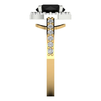 1.86 cttw Natural Onyx Hidden Halo Engagement Ring - Solid White/Yellow Gold (VVS1, Round Cut,7.5mm)