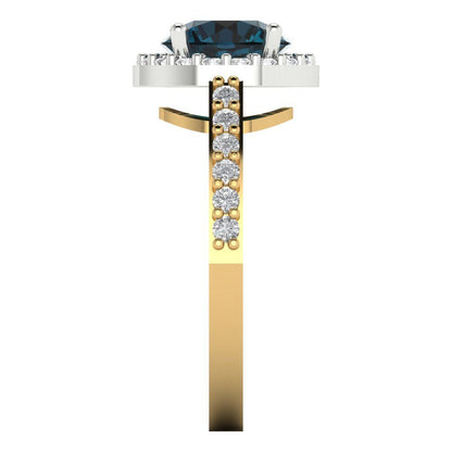 1.86 cttw Natural London Blue Topaz Hidden Halo Engagement Ring - Solid Gold (Round Cut,7.5mm)