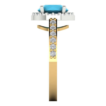 1.86 cttw Simulated Turquoise Hidden Halo Engagement Ring - Solid White/Yellow Gold (VVS1, Round Cut,7.5mm)