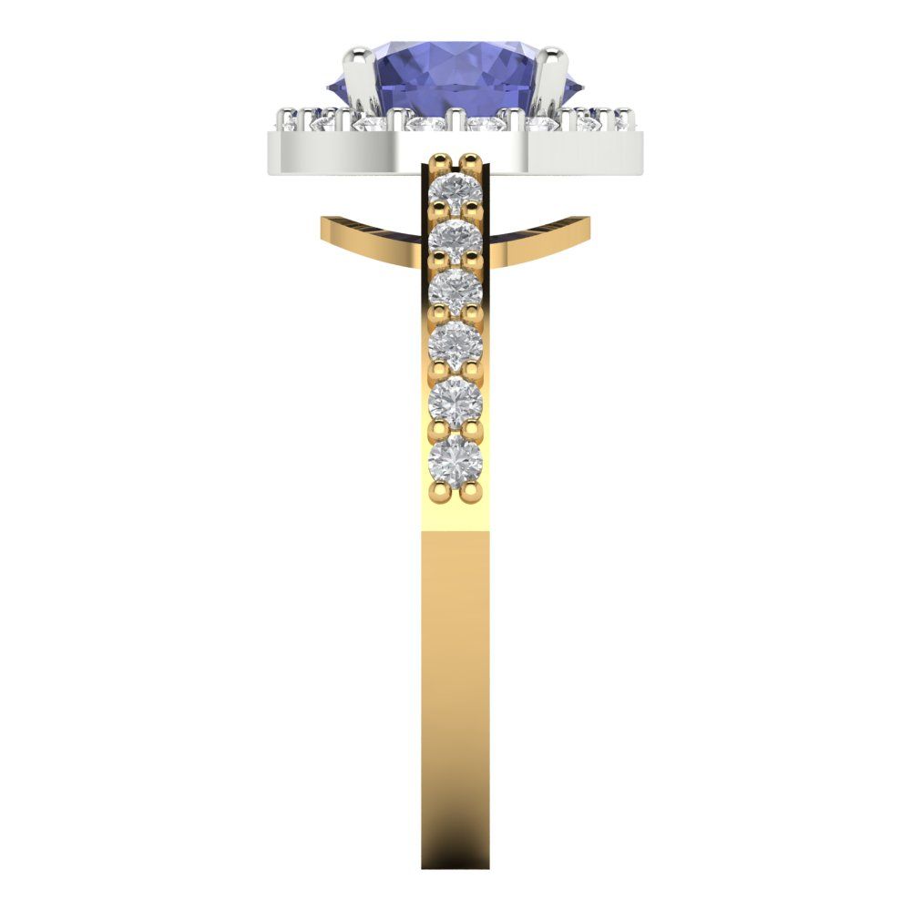 1.86 cttw Simulated Tanzanite Hidden Halo Engagement Ring - Solid White/Yellow Gold (VVS1, Round Cut,7.5mm)
