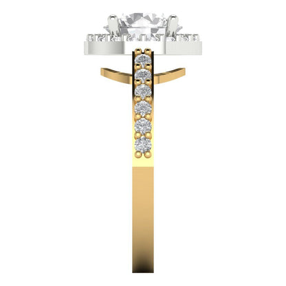 1.86 cttw White Sapphire Hidden Halo Engagement Ring - Solid White/Yellow Gold (VVS1, Round Cut,7.5mm)