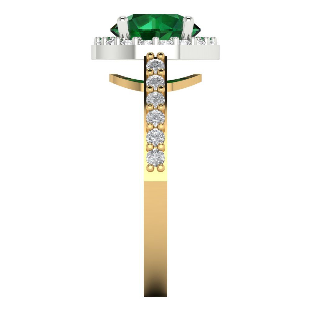 1.86 cttw Simulated Emerald Hidden Halo Engagement Ring - Solid White/Yellow Gold (VVS1, Round Cut,7.5mm)
