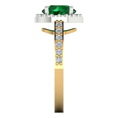 1.86 cttw Simulated Emerald Hidden Halo Engagement Ring - Solid White/Yellow Gold (VVS1, Round Cut,7.5mm)