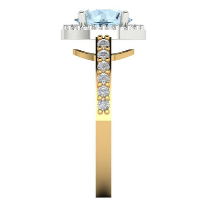1.86 cttw Natural Aquamarine Hidden Halo Engagement Ring - Solid White/Yellow Gold (VVS1, Round Cut,7.5mm)