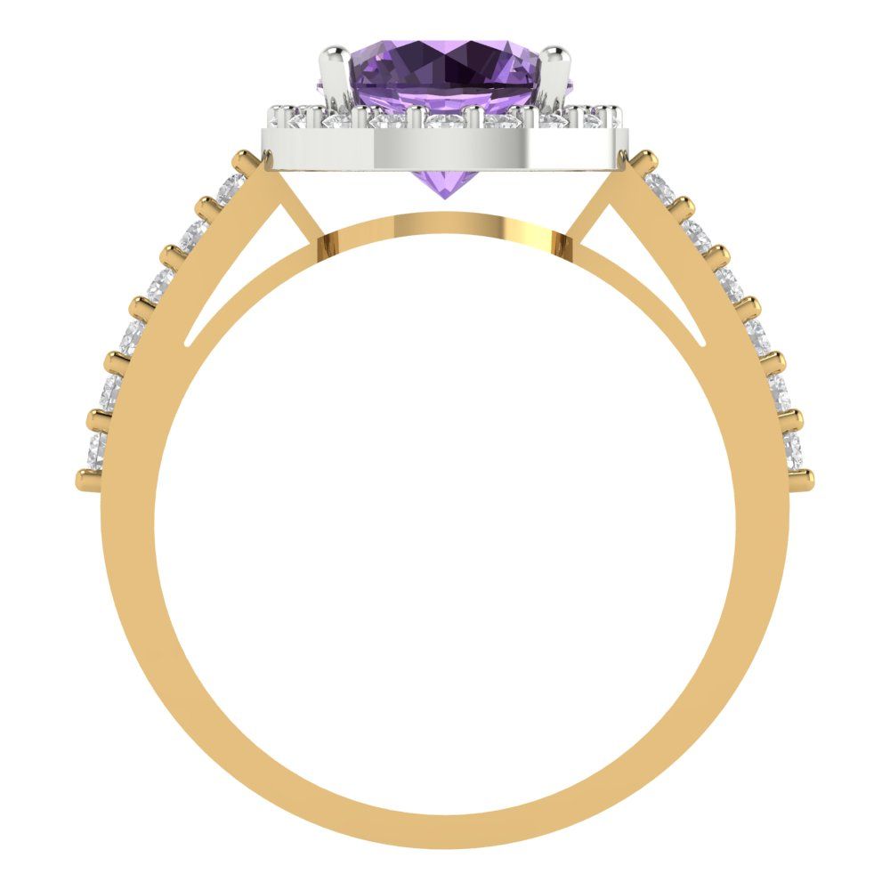 1.86 cttw Simulated Alexandrite Hidden Halo Engagement Ring - Solid White/Yellow Gold (VVS1, Round Cut,7.5mm)