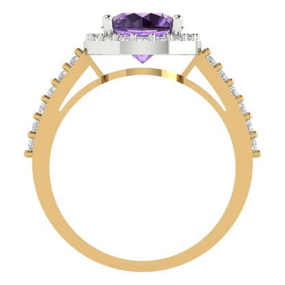 1.86 cttw Simulated Alexandrite Hidden Halo Engagement Ring - Solid White/Yellow Gold (VVS1, Round Cut,7.5mm)