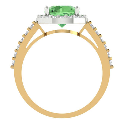 1.86 cttw Zirconia Simulated Green Diamond Hidden Halo Engagement Ring - Solid Gold (VVS1, Round Cut,7.5mm)