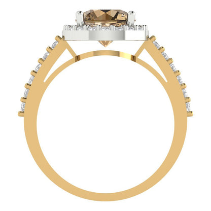 1.86 cttw Zirconia Simulated Champagne Diamond Hidden Halo Engagement Ring - Solid Gold (VVS1, Round Cut,7.5mm)
