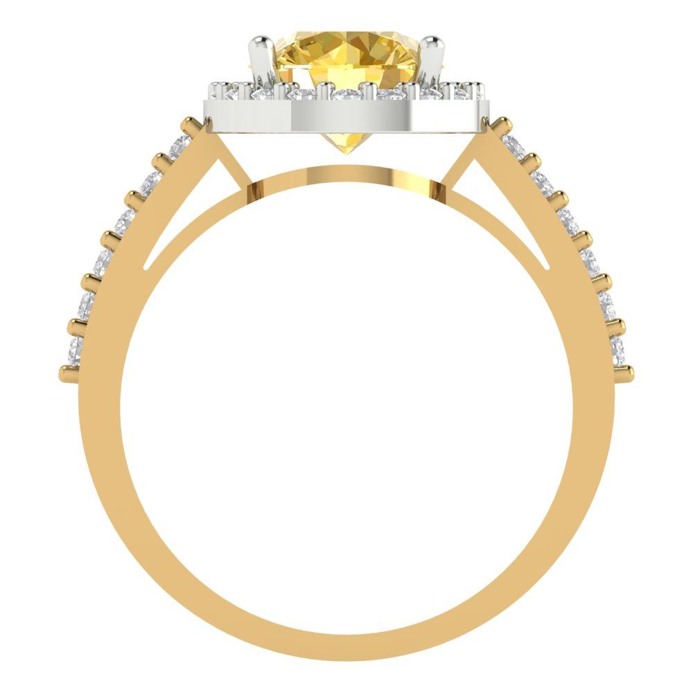 1.86 cttw Zirconia Simulated Yellow Diamond Hidden Halo Engagement Ring - Solid Gold (VVS1, Round Cut,7.5mm)