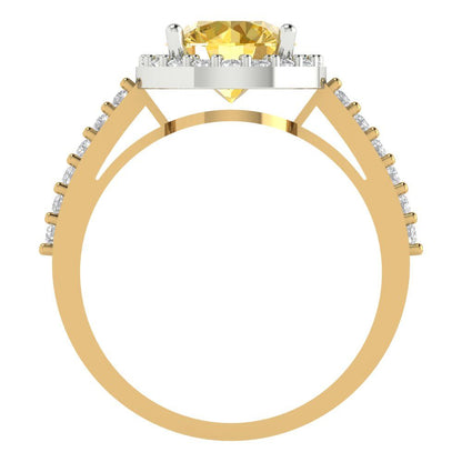 1.86 cttw Zirconia Simulated Yellow Diamond Hidden Halo Engagement Ring - Solid Gold (VVS1, Round Cut,7.5mm)