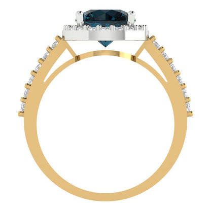 1.86 cttw Natural London Blue Topaz Hidden Halo Engagement Ring - Solid Gold (Round Cut,7.5mm)