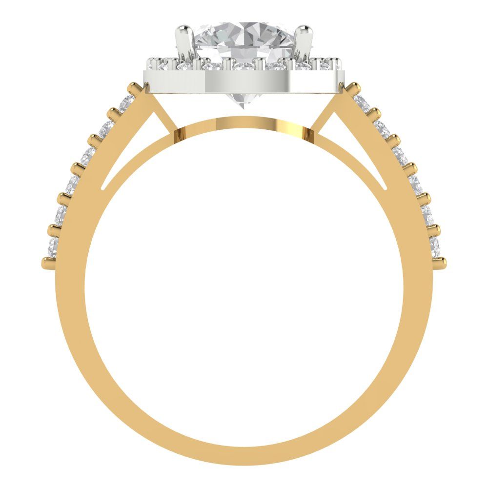 1.86 cttw White Sapphire Hidden Halo Engagement Ring - Solid White/Yellow Gold (VVS1, Round Cut,7.5mm)