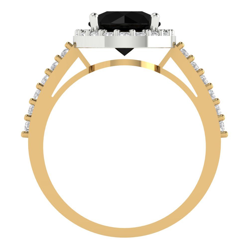 1.86 cttw Natural Onyx Hidden Halo Engagement Ring - Solid White/Yellow Gold (VVS1, Round Cut,7.5mm)