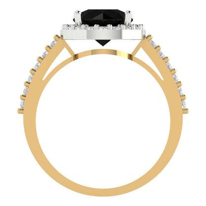 1.86 cttw Natural Onyx Hidden Halo Engagement Ring - Solid White/Yellow Gold (VVS1, Round Cut,7.5mm)