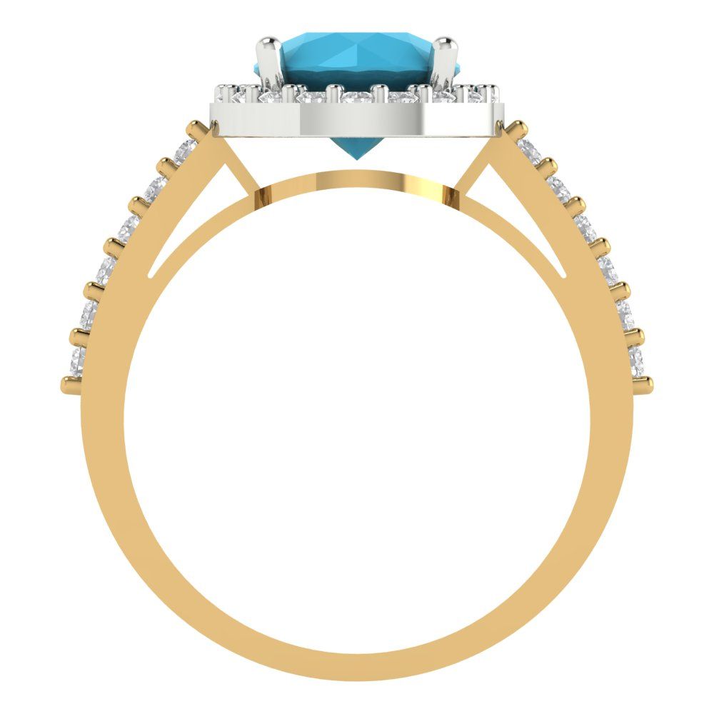 1.86 cttw Simulated Turquoise Hidden Halo Engagement Ring - Solid White/Yellow Gold (VVS1, Round Cut,7.5mm)