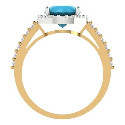 1.86 cttw Simulated Turquoise Hidden Halo Engagement Ring - Solid White/Yellow Gold (VVS1, Round Cut,7.5mm)