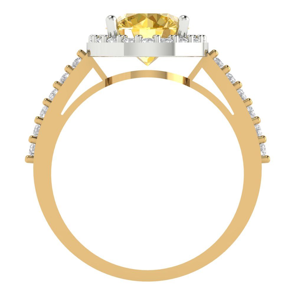 1.86 cttw Natural Citrine Hidden Halo Engagement Ring - Solid Gold (Round Cut,7.5mm)