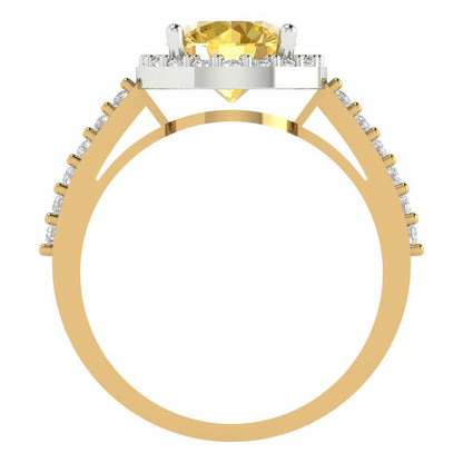 1.86 cttw Natural Citrine Hidden Halo Engagement Ring - Solid Gold (Round Cut,7.5mm)