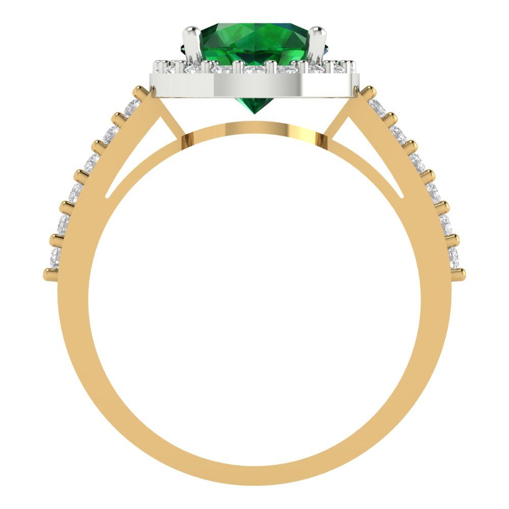 1.86 cttw Simulated Emerald Hidden Halo Engagement Ring - Solid White/Yellow Gold (VVS1, Round Cut,7.5mm)