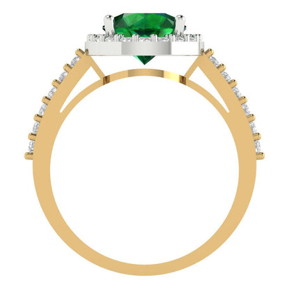 1.86 cttw Simulated Emerald Hidden Halo Engagement Ring - Solid White/Yellow Gold (VVS1, Round Cut,7.5mm)