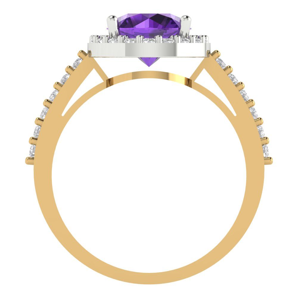 1.86 cttw Natural Amethyst Hidden Halo Engagement Ring - Solid Gold (Round Cut,7.5mm)