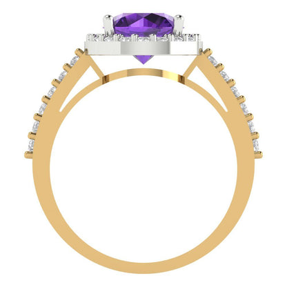 1.86 cttw Natural Amethyst Hidden Halo Engagement Ring - Solid Gold (Round Cut,7.5mm)