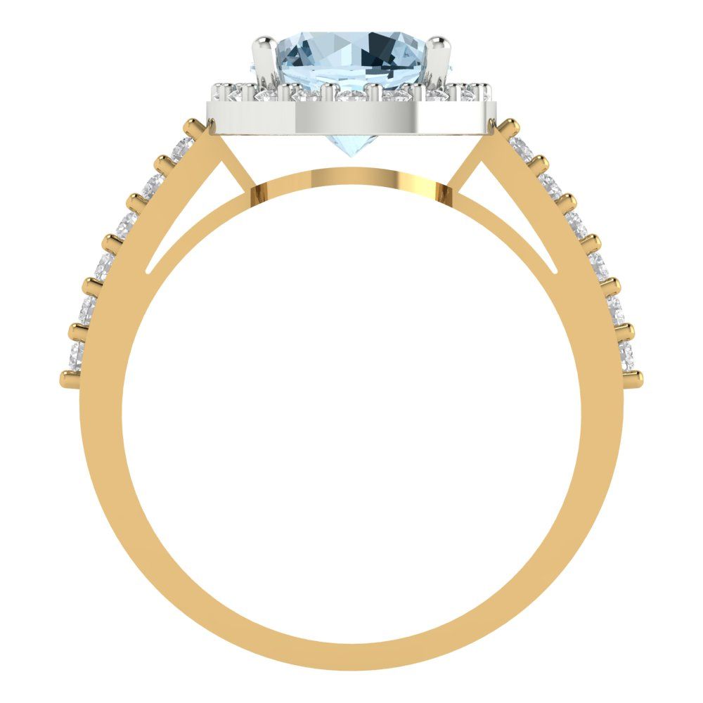 1.86 cttw Natural Aquamarine Hidden Halo Engagement Ring - Solid White/Yellow Gold (VVS1, Round Cut,7.5mm)