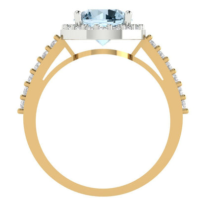1.86 cttw Natural Aquamarine Hidden Halo Engagement Ring - Solid White/Yellow Gold (VVS1, Round Cut,7.5mm)