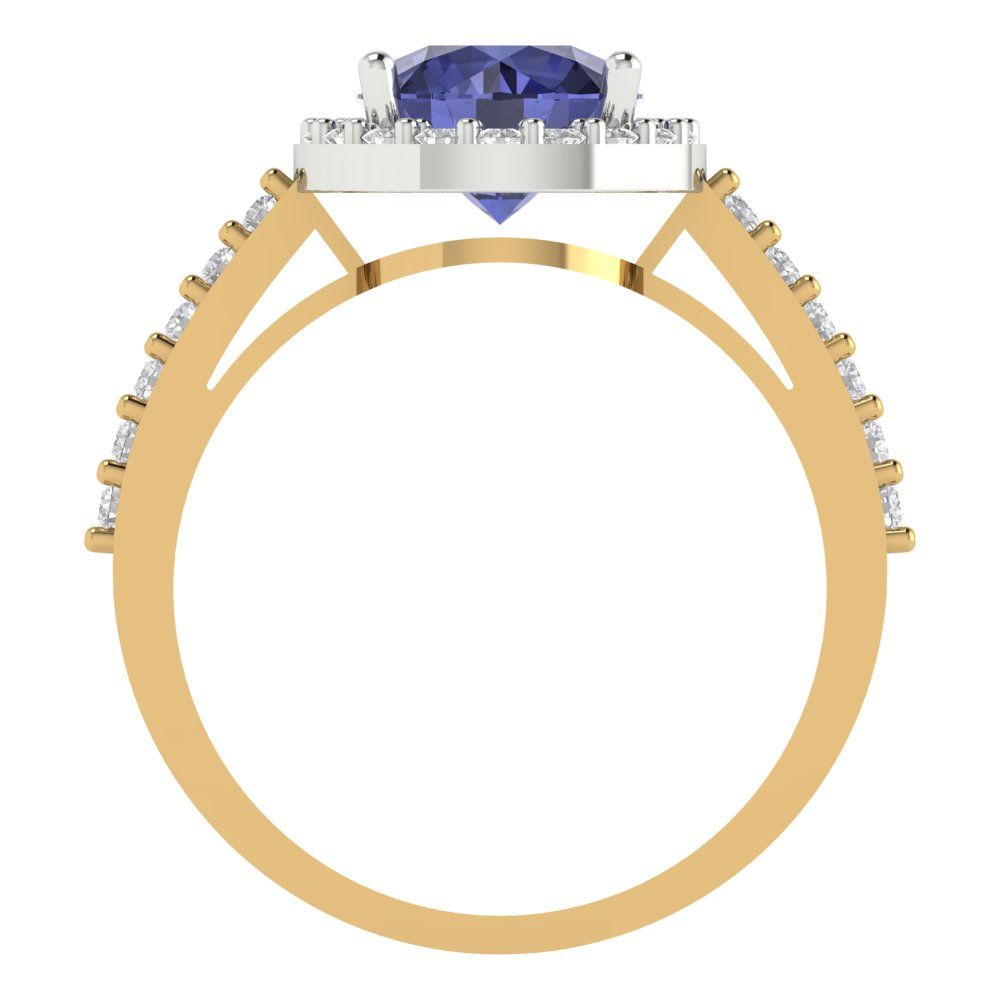 1.86 cttw Simulated Tanzanite Hidden Halo Engagement Ring - Solid White/Yellow Gold (VVS1, Round Cut,7.5mm)
