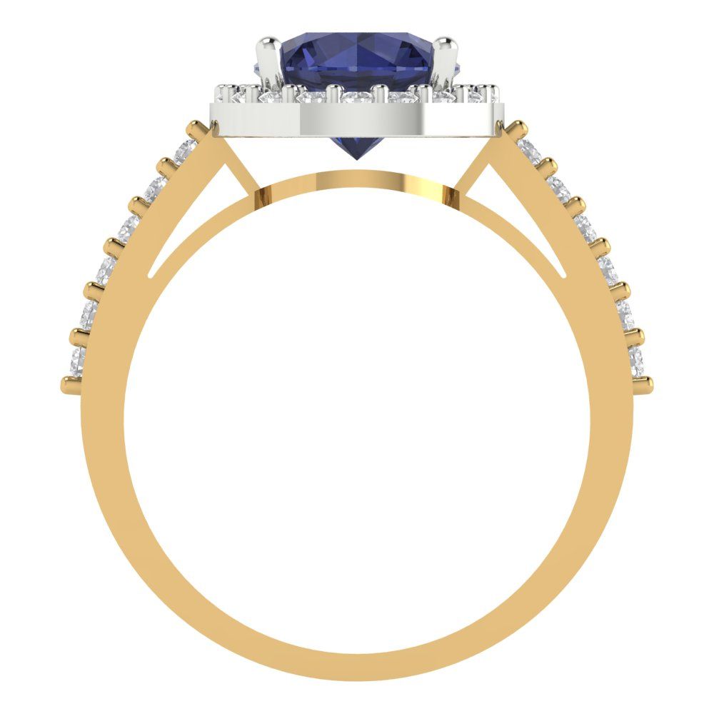 1.86 cttw Simulated Blue Sapphire Hidden Halo Engagement Ring - Solid Gold (Round Cut,7.5mm)