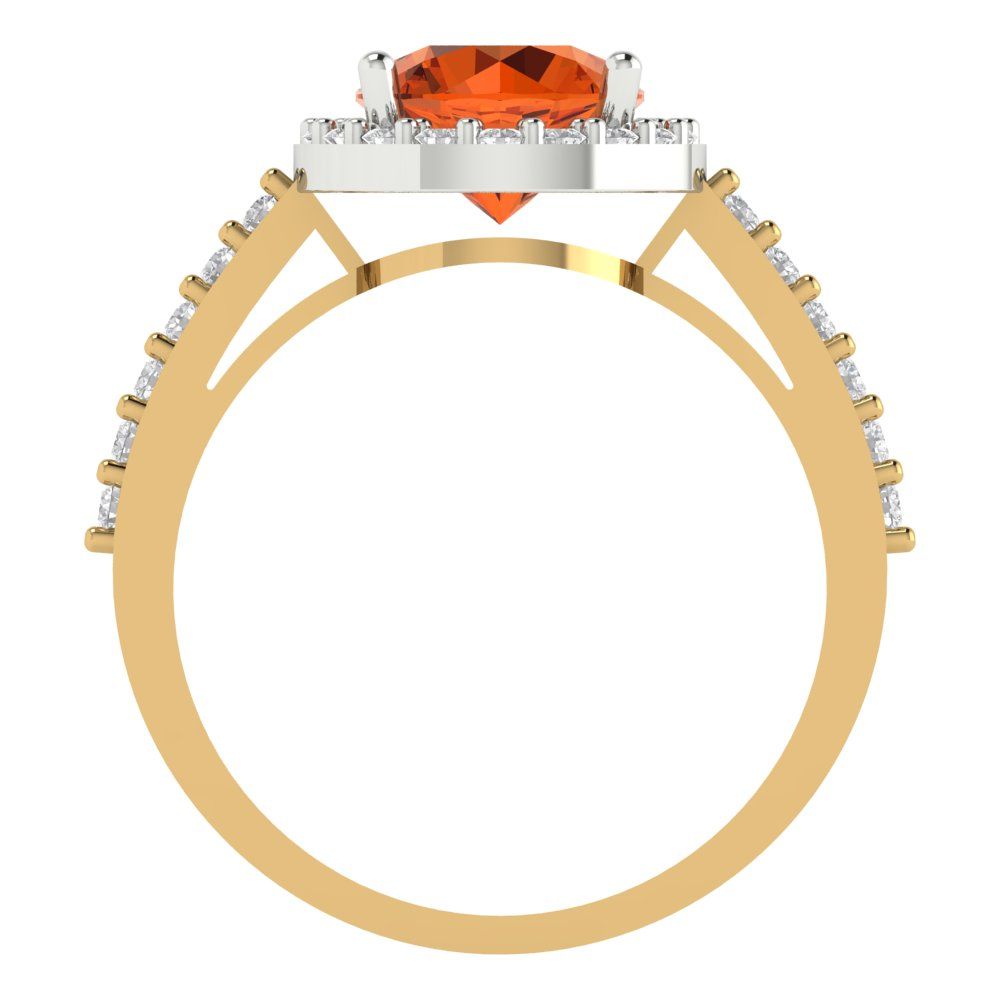 1.86 cttw Zirconia Simulated Red Diamond Hidden Halo Engagement Ring - Solid White/Yellow Gold (VVS1, Round Cut,7.5mm)