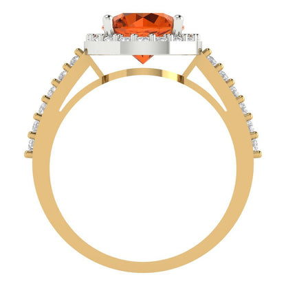 1.86 cttw Zirconia Simulated Red Diamond Hidden Halo Engagement Ring - Solid White/Yellow Gold (VVS1, Round Cut,7.5mm)
