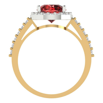 1.86 cttw Natural Garnet Hidden Halo Engagement Ring - Solid Gold (Round Cut,7.5mm)