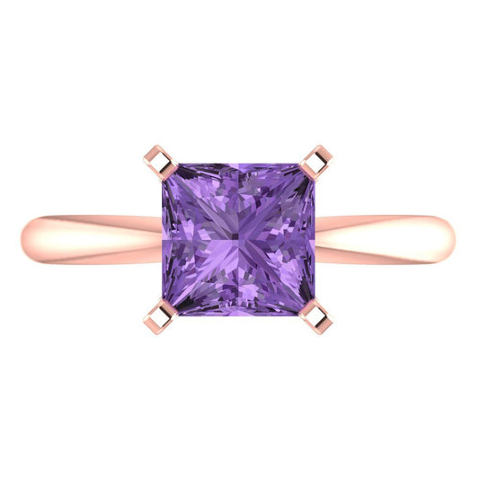 2 cttw Simulated Alexandrite Solitaire  Engagement Ring - Solid  Rose Gold  (VVS1, Princess Cut,7.0mm)
