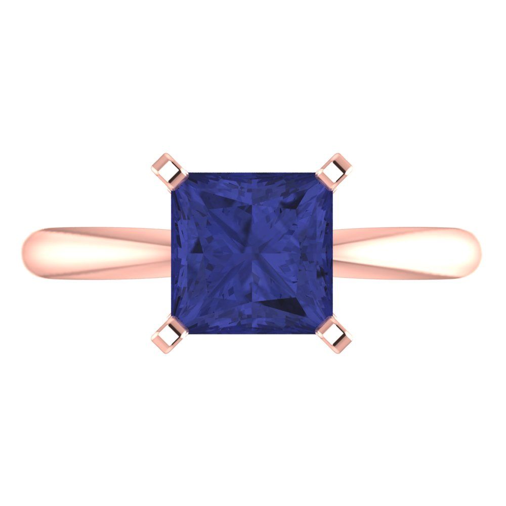 2 cttw Simulated Tanzanite Solitaire  Engagement Ring - Solid  Rose Gold  (VVS1, Princess Cut,7.0mm)