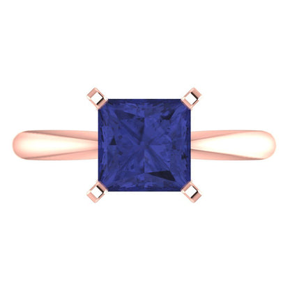 2 cttw Simulated Tanzanite Solitaire  Engagement Ring - Solid  Rose Gold  (VVS1, Princess Cut,7.0mm)
