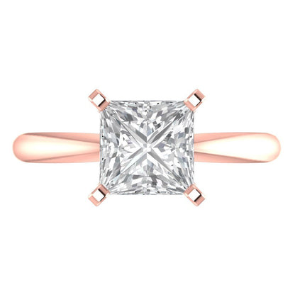 2 cttw White Sapphire Solitaire  Engagement Ring - Solid  Rose Gold  (VVS1, Princess Cut,7.0mm)