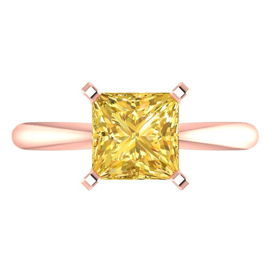 2 cttw Natural Citrine Solitaire  Engagement Ring - Solid  Rose Gold  (VVS1, Princess Cut,7.0mm)