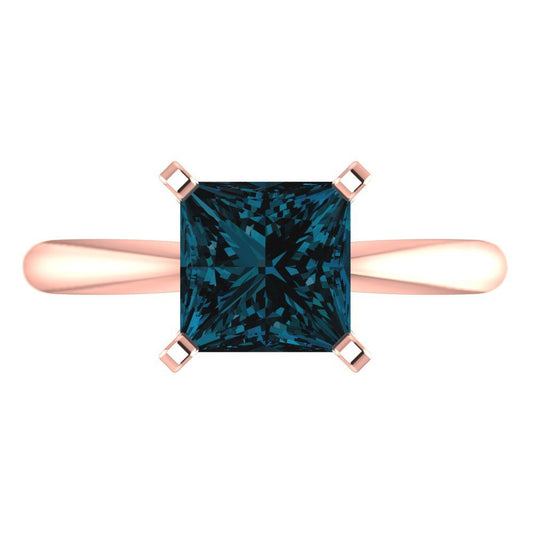 2 cttw Natural London Blue Topaz Solitaire  Engagement Ring - Solid  Rose Gold  (VVS1, Princess Cut,7.0mm)