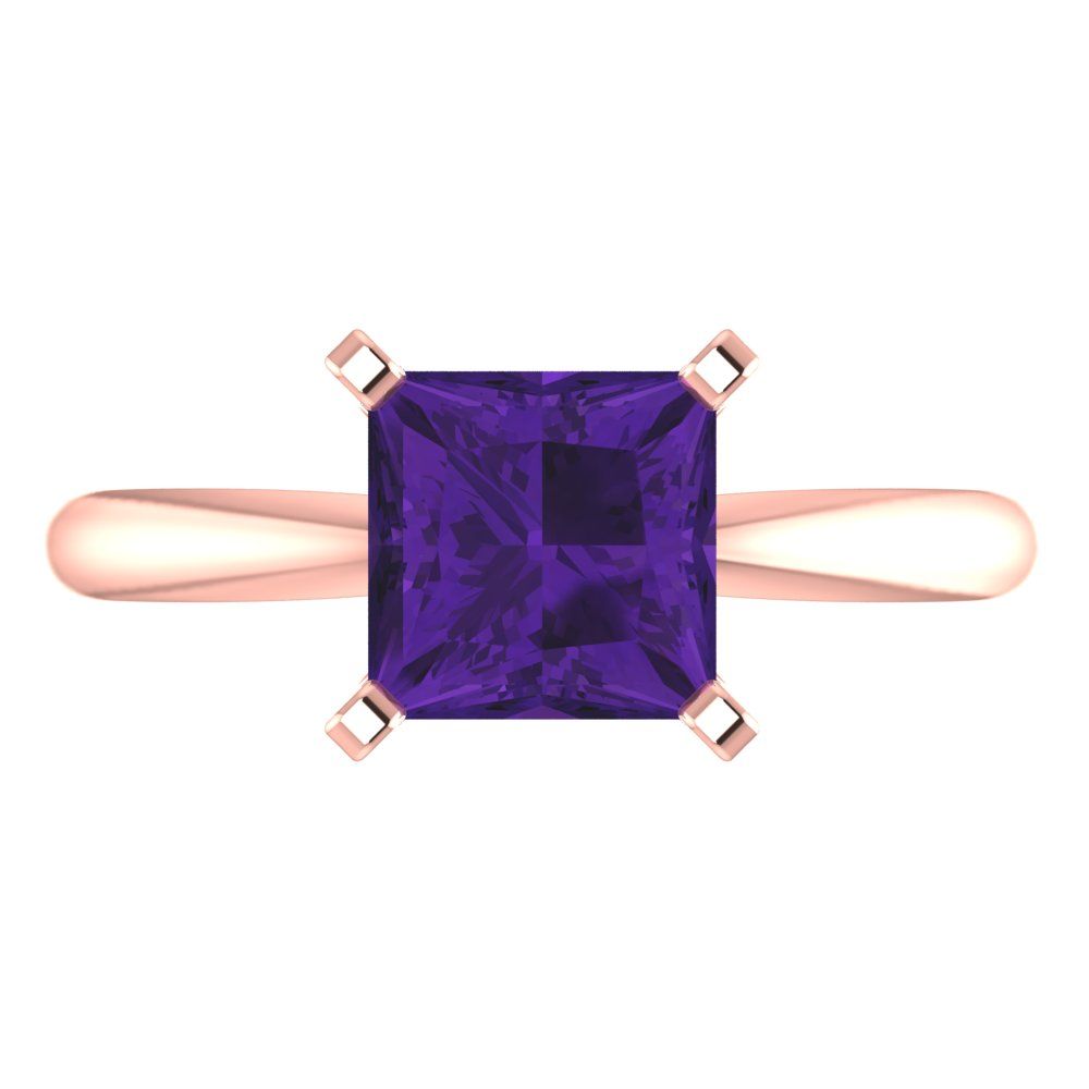 2 cttw Natural Amethyst Solitaire  Engagement Ring - Solid  Rose Gold  (VVS1, Princess Cut,7.0mm)