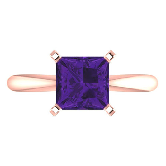 2 cttw Natural Amethyst Solitaire  Engagement Ring - Solid  Rose Gold  (VVS1, Princess Cut,7.0mm)