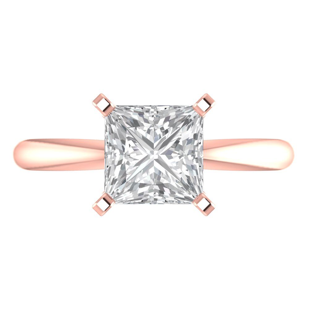 2 cttw Moissanite Solitaire  Engagement Ring - Solid  Rose Gold  (VVS1, Princess Cut,7.0mm)