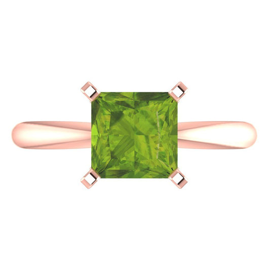 2 cttw Natural Peridot Solitaire  Engagement Ring - Solid  Rose Gold  (VVS1, Princess Cut,7.0mm)