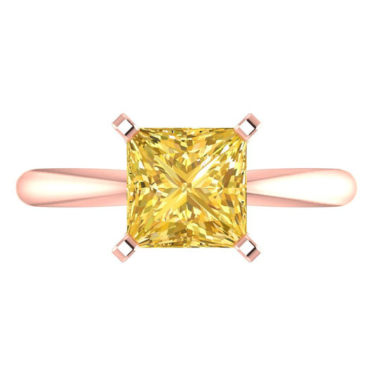 2 cttw Zirconia Simulated Yellow Diamond Solitaire  Engagement Ring - Solid  Rose Gold  (VVS1, Princess Cut,7.0mm)